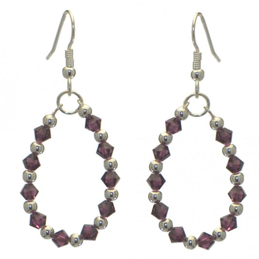 ADEOLA OVAL silver plated amethyst crystal hoop hook earrings