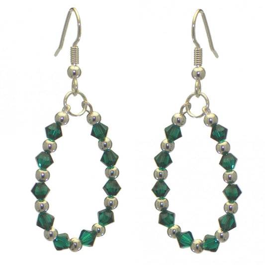 ADEOLA OVAL silver plated emerald green crystal hoop hook earrings