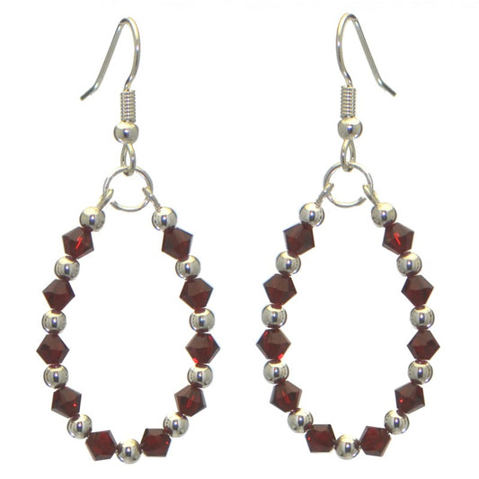 ADEOLA OVAL silver plated siam red crystal hoop hook earrings