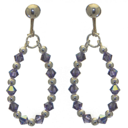 ADEOLA OVAL silver plated tanzanite crystal hoop clip on earrings