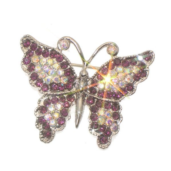 ADOLPHA Silver Plated Amethyst and AB Crystal Butterfly Brooch