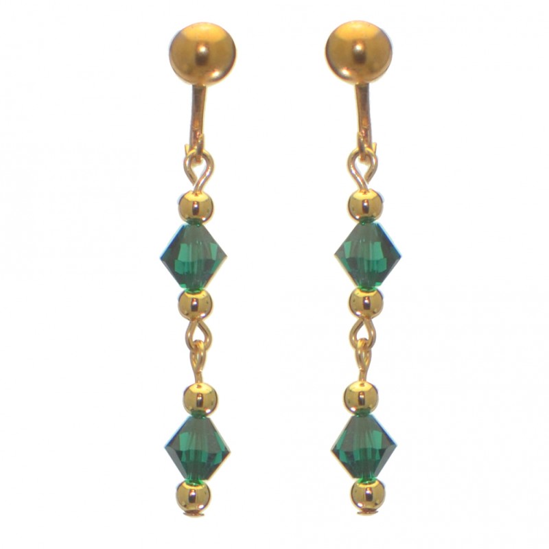 ADONA gold plated swarovski elements emerald green crystal drop clip on earrings