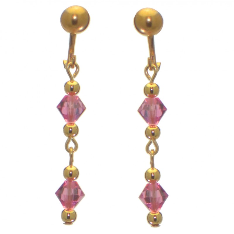 ADONA gold plated swarovski elements rose pink crystal drop clip on earrings