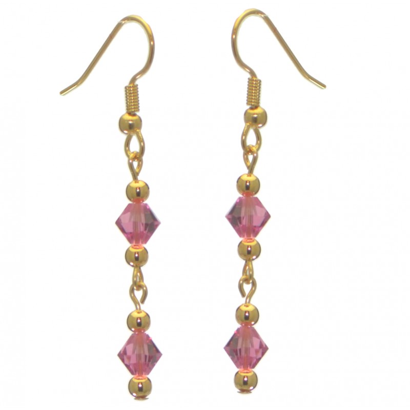 ADONA gold plated swarovski elements rose pink crystal drop hook earrings