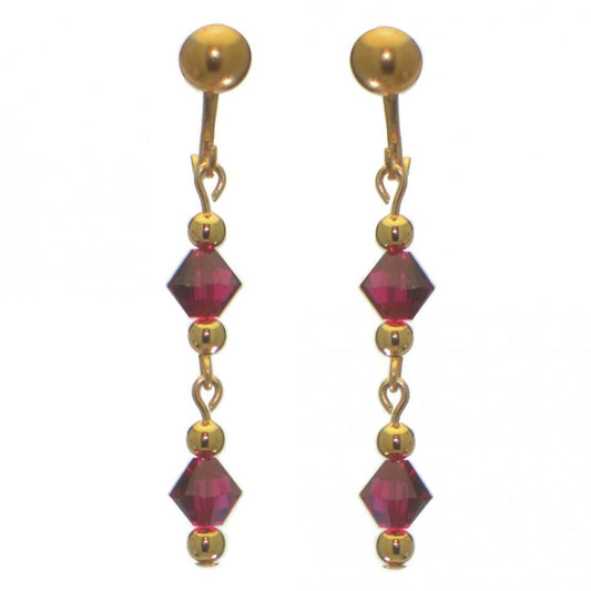 ADONA gold plated swarovski elements ruby red crystal drop clip on earrings