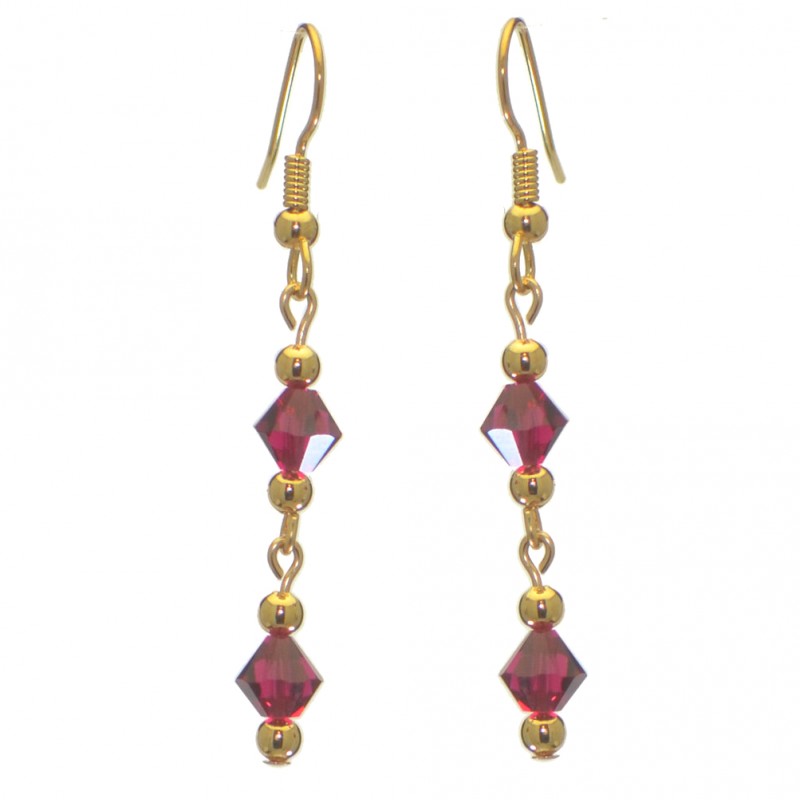 ADONA gold plated swarovski elements ruby red crystal drop hook earrings