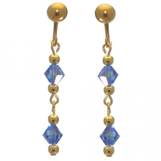 ADONA gold plated swarovski elements sapphire blue crystal drop clip on earrings