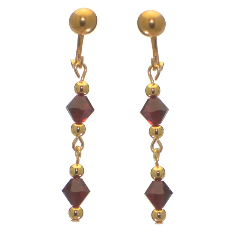 ADONA gold plated swarovski elements siam red crystal drop clip on earrings