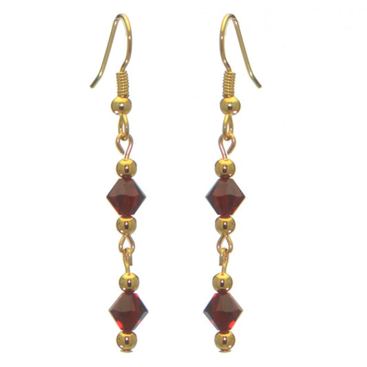 ADONA gold plated swarovski elements siam red crystal drop hook earrings