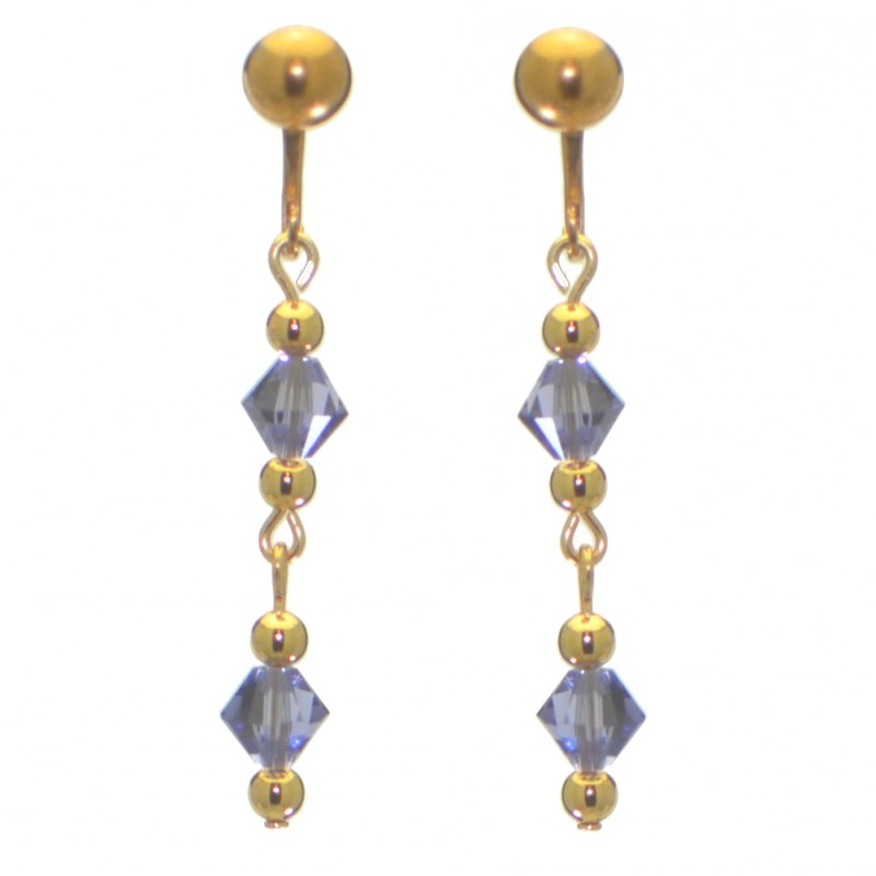 ADONA gold plated swarovski elements tanzanite crystal drop clip on earrings