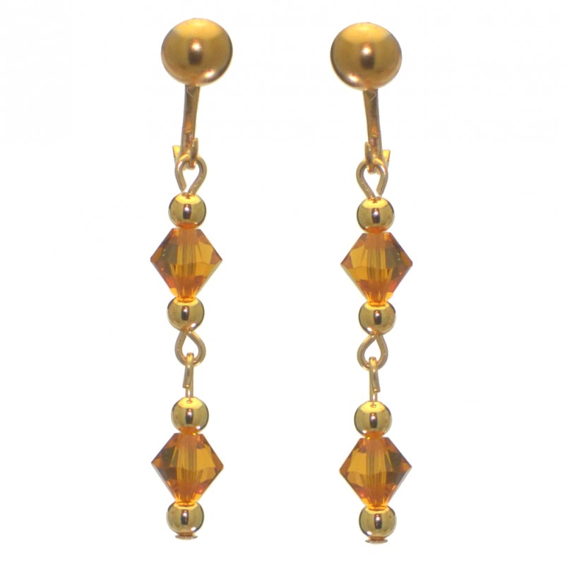 ADONA gold plated swarovski elements topaz yellow crystal drop clip on earrings