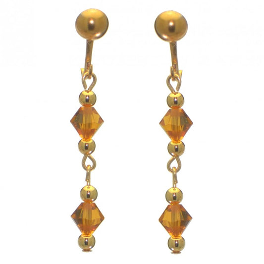 ADONA gold plated swarovski elements topaz yellow crystal drop clip on earrings