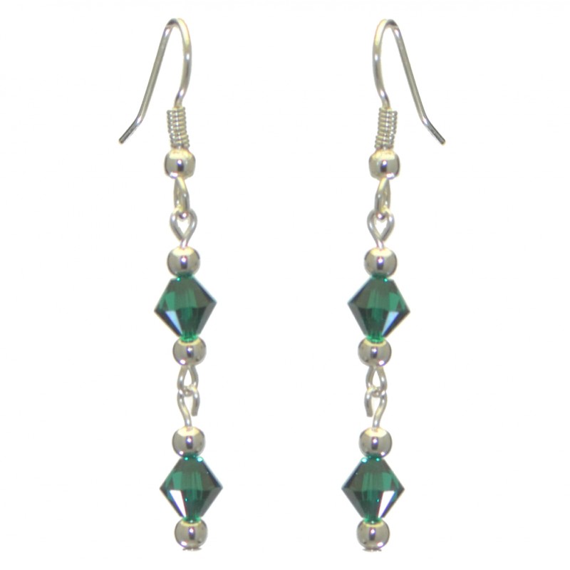 ADONA silver plated swarovski elements emerald green crystal drop hook earrings