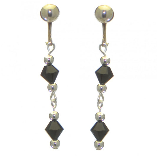 ADONA silver plated swarovski elements jet black crystal drop clip on earrings