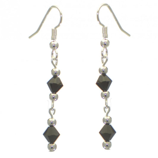 ADONA silver plated swarovski elements jet black crystal drop hook earrings