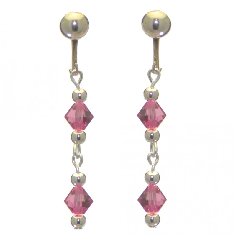 ADONA silver plated swarovski elements rose pink crystal drop clip on earrings