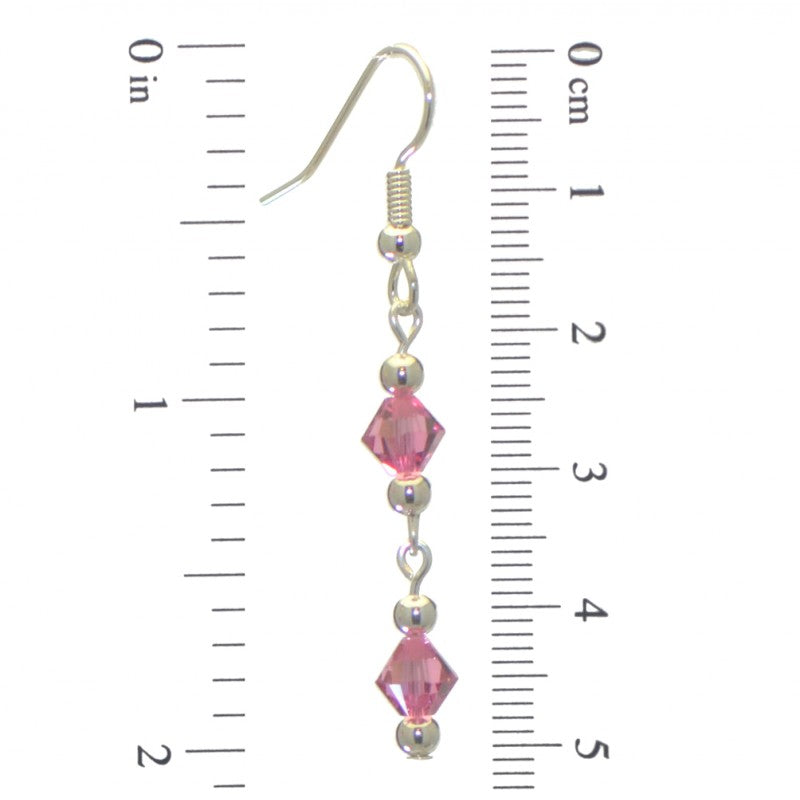 ADONA silver plated swarovski elements rose pink crystal drop hook earrings