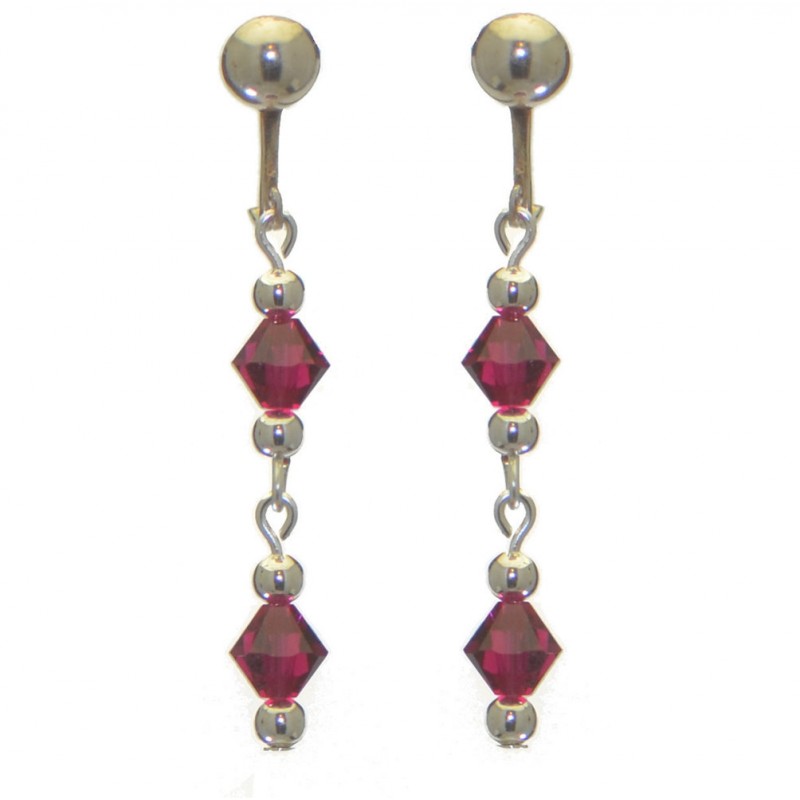 ADONA silver plated swarovski elements ruby red crystal drop clip on earrings