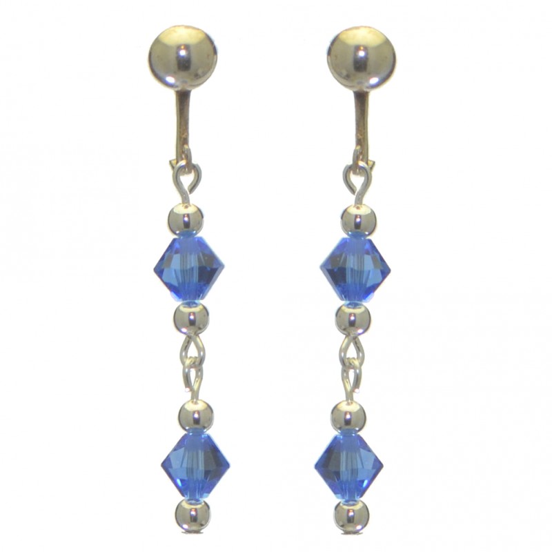 ADONA silver plated swarovski elements sapphire blue crystal drop clip on earrings