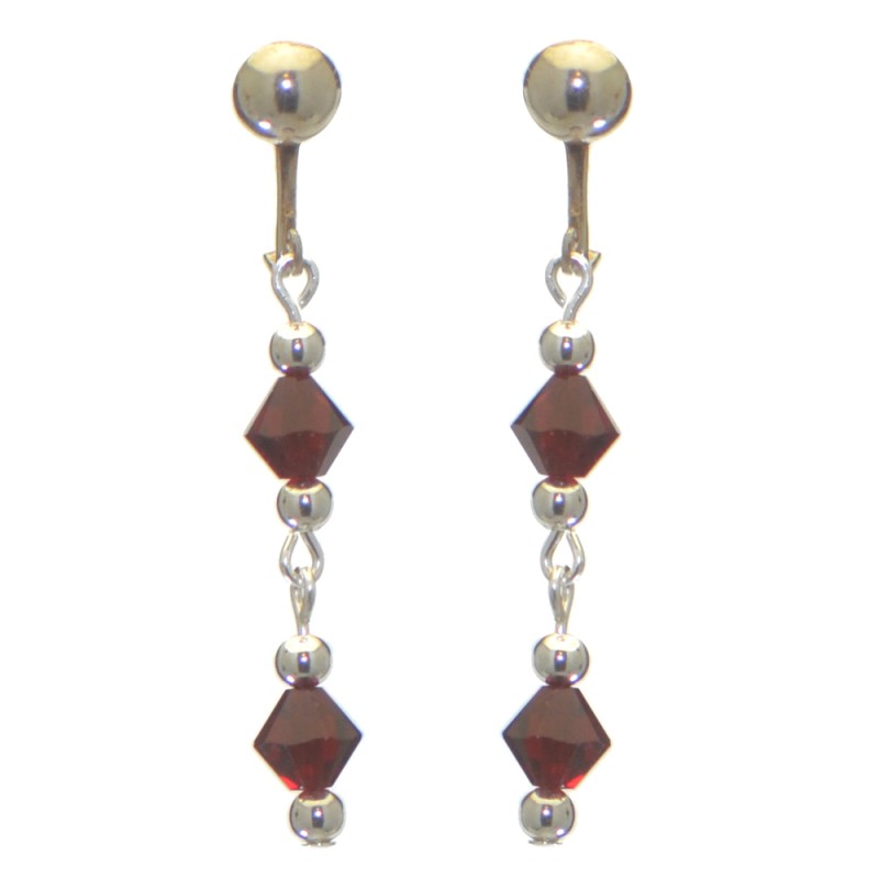 ADONA silver plated swarovski elements siam red crystal drop clip on earrings