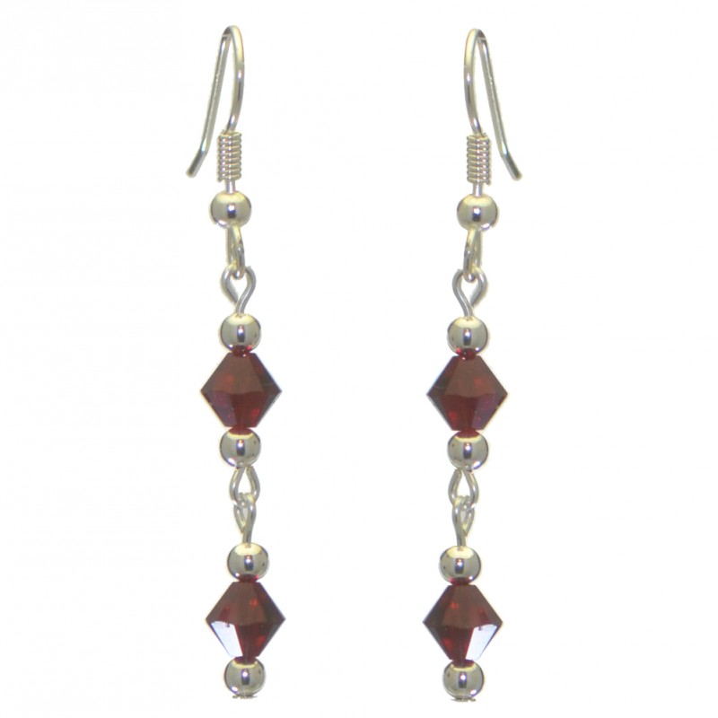 ADONA silver plated swarovski elements siam red crystal drop hook earrings