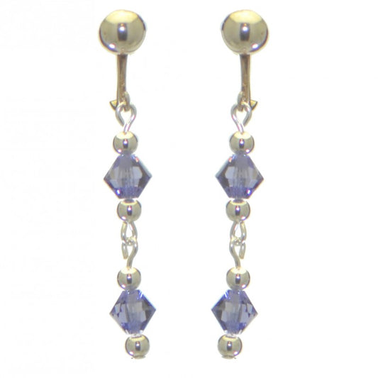 ADONA silver plated swarovski elements tanzanite crystal drop clip on earrings