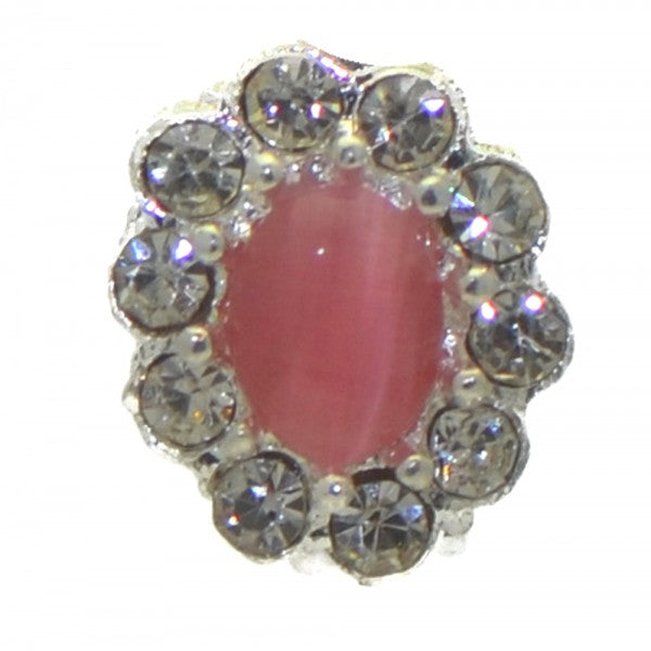 ADORLEE Silver tone Deep Pink Crystal Clip On Earrings