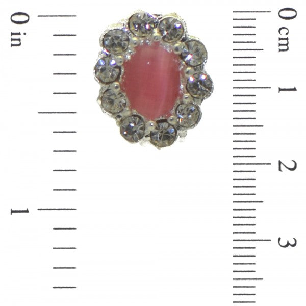 ADORLEE Silver tone Deep Pink Crystal Clip On Earrings