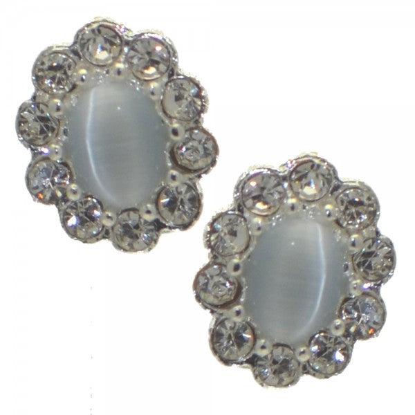 ADORLEE Silver tone Light Grey Crystal Clip On Earrings