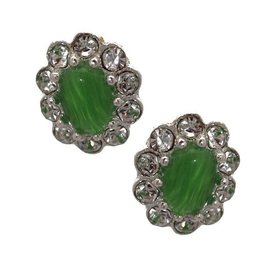 Adorlee Silver tone Lime Green Crystal Clip On Earrings