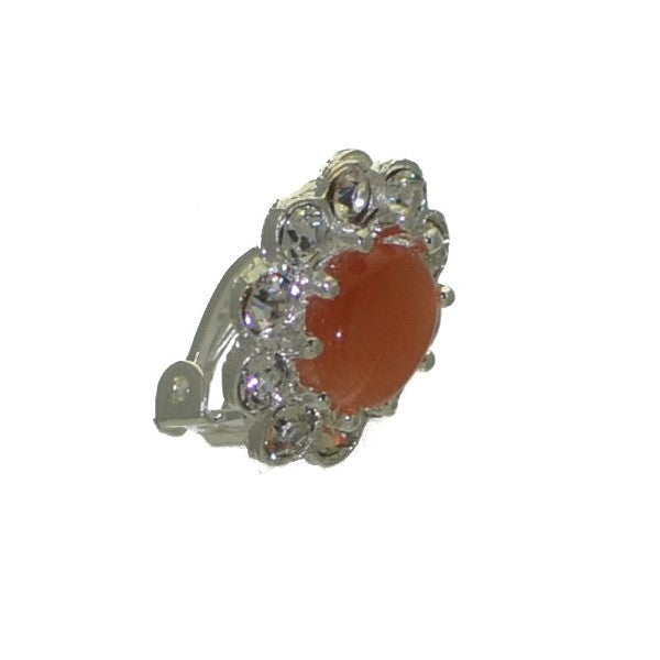 ADORLEE Silver tone Orange Crystal Clip On Earrings