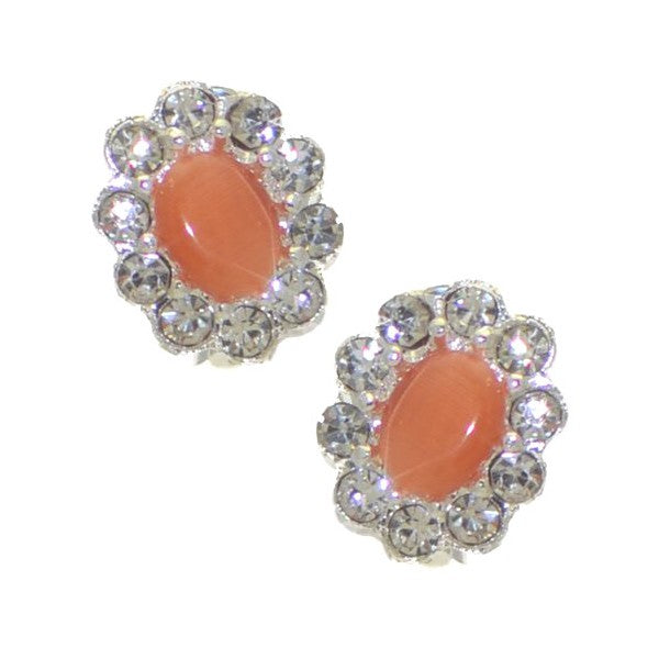 ADORLEE Silver tone Orange Crystal Clip On Earrings