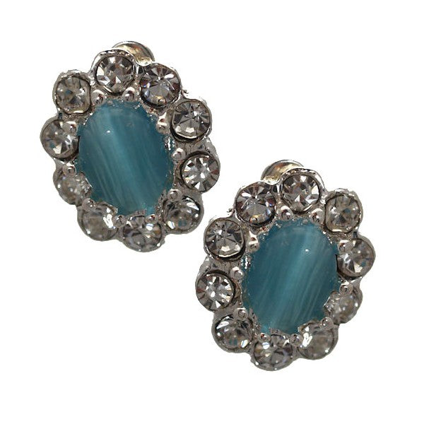 Adorlee Silver tone Turquoise Crystal Clip On Earrings