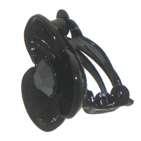 ADORNA black crystal flower clip on earrings