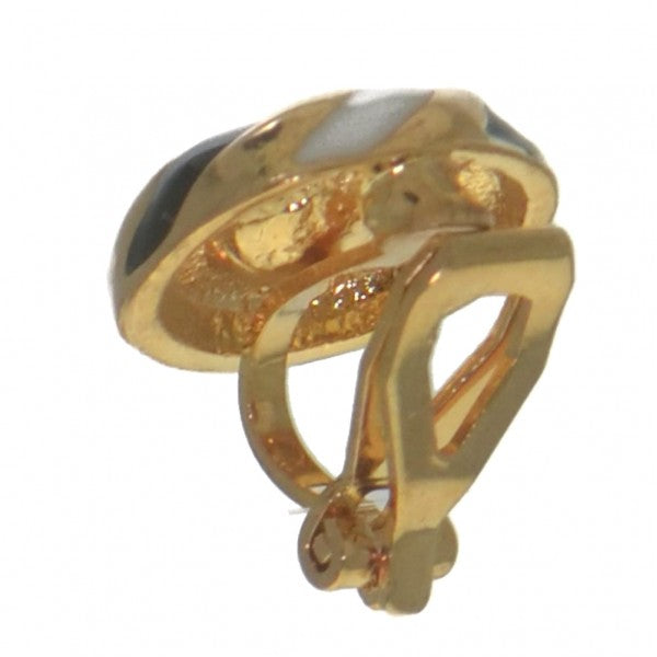 AGNETA gold tone black white crystal clip on earrings