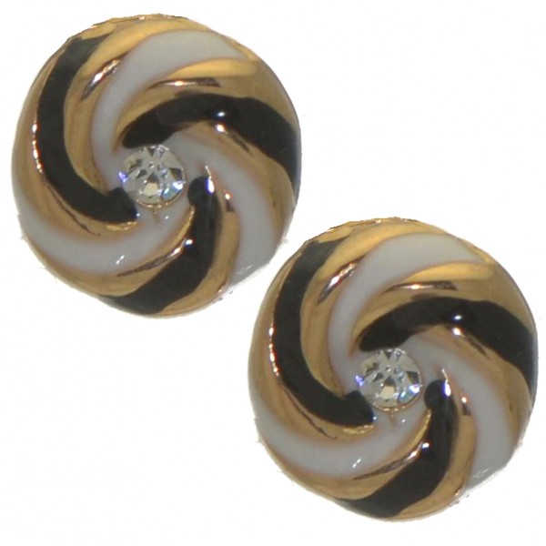 AGNETA gold tone black white crystal clip on earrings