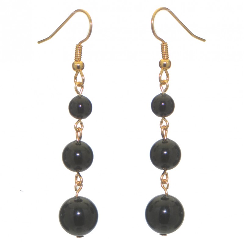 AIBREANN gold plated black faux pearl drop hook earrings