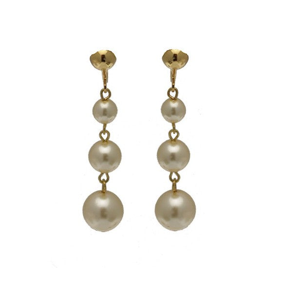 Aibreann Gold Plated Cream glass pearl Drop Clip On earrings