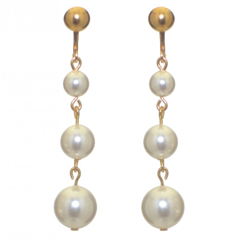 AIBREANN gold plated white faux pearl drop clip on earrings