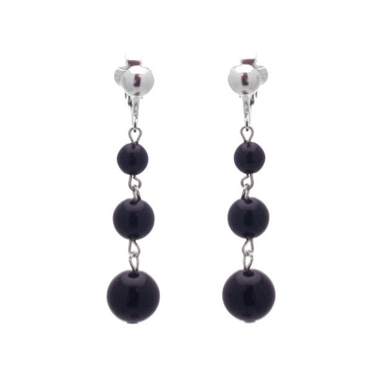 Aibreann Silver plated Black Bead Drop Clip On Earrings