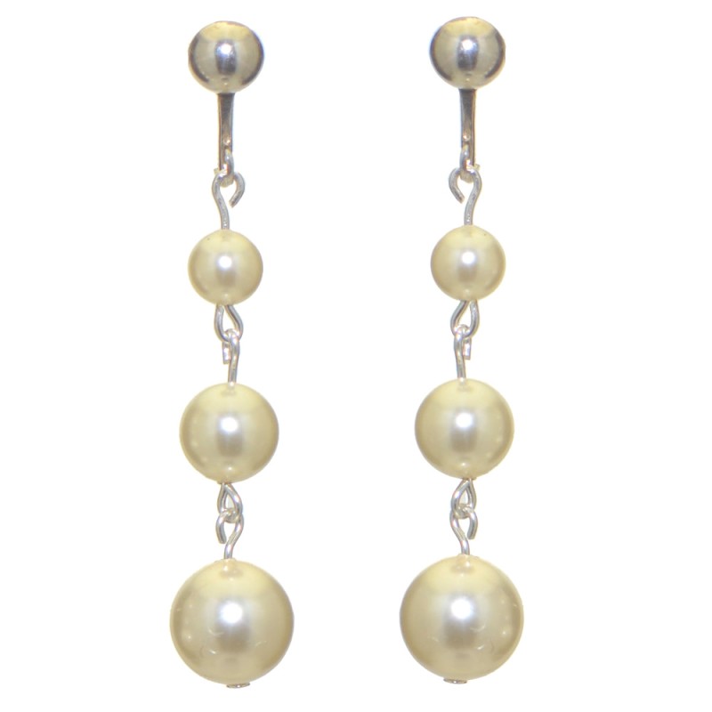 AIBREANN silver plated cream faux pearl drop clip on earrings