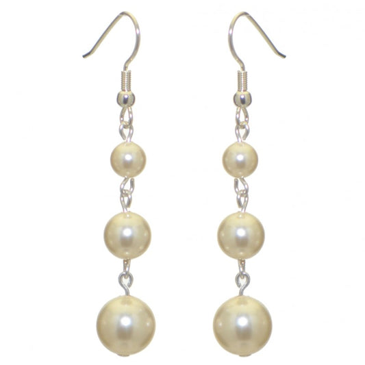 AIBREANN silver plated cream faux pearl drop hook earrings