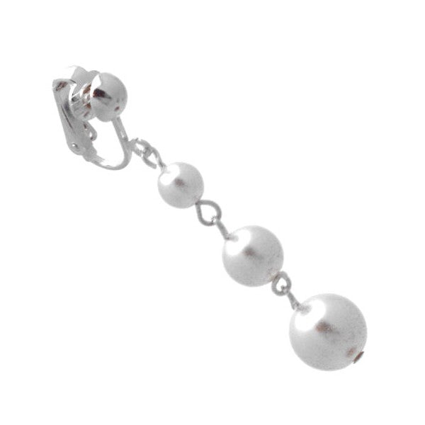 Aibreann Silver White Pearl glass Drop Clip On Earrings