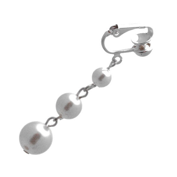 Aibreann Silver White Pearl glass Drop Clip On Earrings