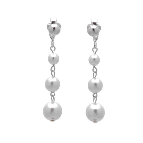 Aibreann Silver White Pearl glass Drop Clip On Earrings