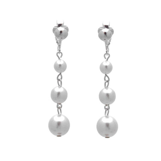 Aibreann Silver White Pearl glass Drop Clip On Earrings