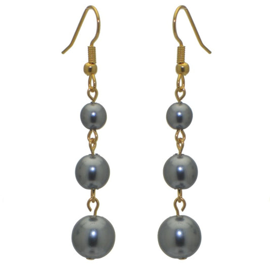 AIBREANNE gold plated grey faux pearl drop hook earrings