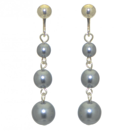 AIBREANNE Silver Plated Grey faux pearl drop clip on earrings