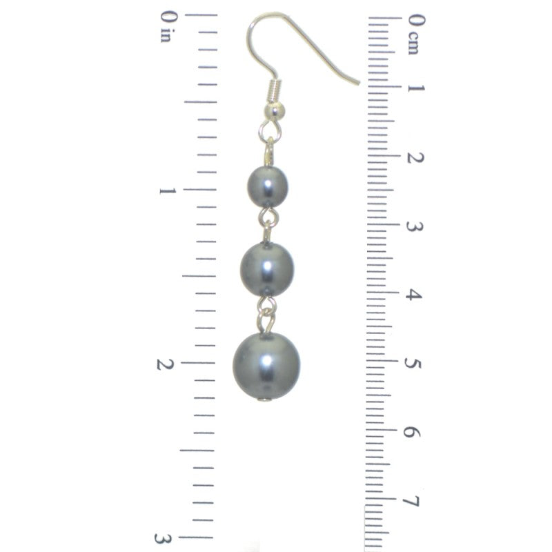 AIBREANNE silver plated grey faux pearl drop hook earrings