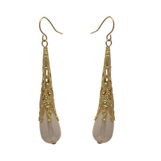 Ailbe Gold tone Cream faux Pearl Hook Earrings